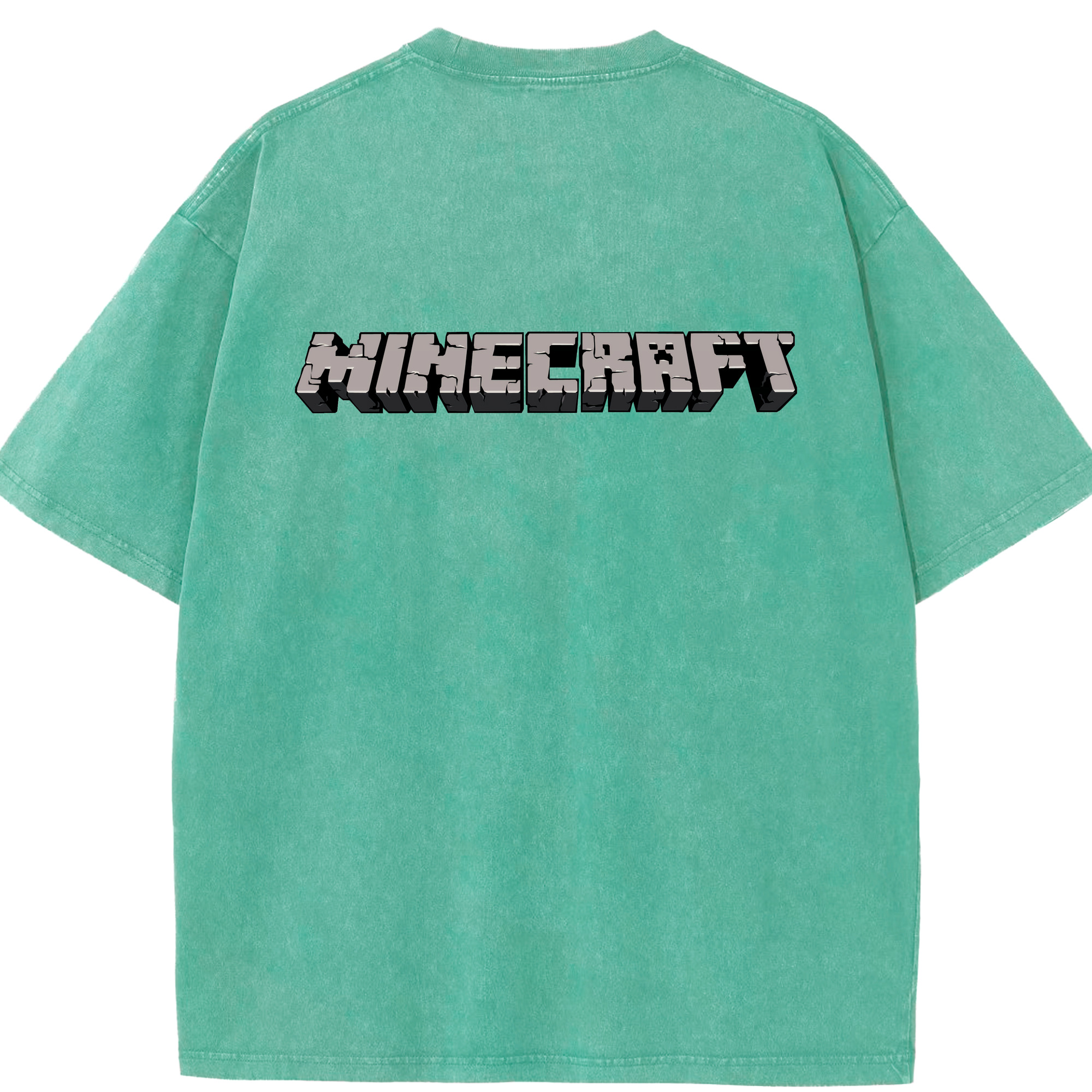 （画像用） マインクラフト ブロックの世界 Minecraft MC Block world 綿100% ヴィンテージ風 半袖Tシャツ（背面プリント）